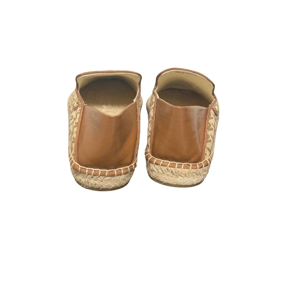 Michael Kors Shaila Espadrille Women 9.5 Brown Beige Monogram Logo Square Toe